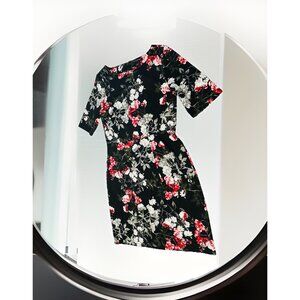 Banana Republic Women 8 Long Sleeve Floral Midi Dress Black Red Holiday Romantic